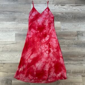 Natori Sora Pink White Tie Dye Burnout Slip Long Length Satin Dress- Medium